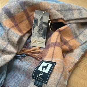 Tumi Plaid Alpaca Throw in Orange and Blue